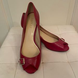 Ralph Lauren Red Peep Toe Heels